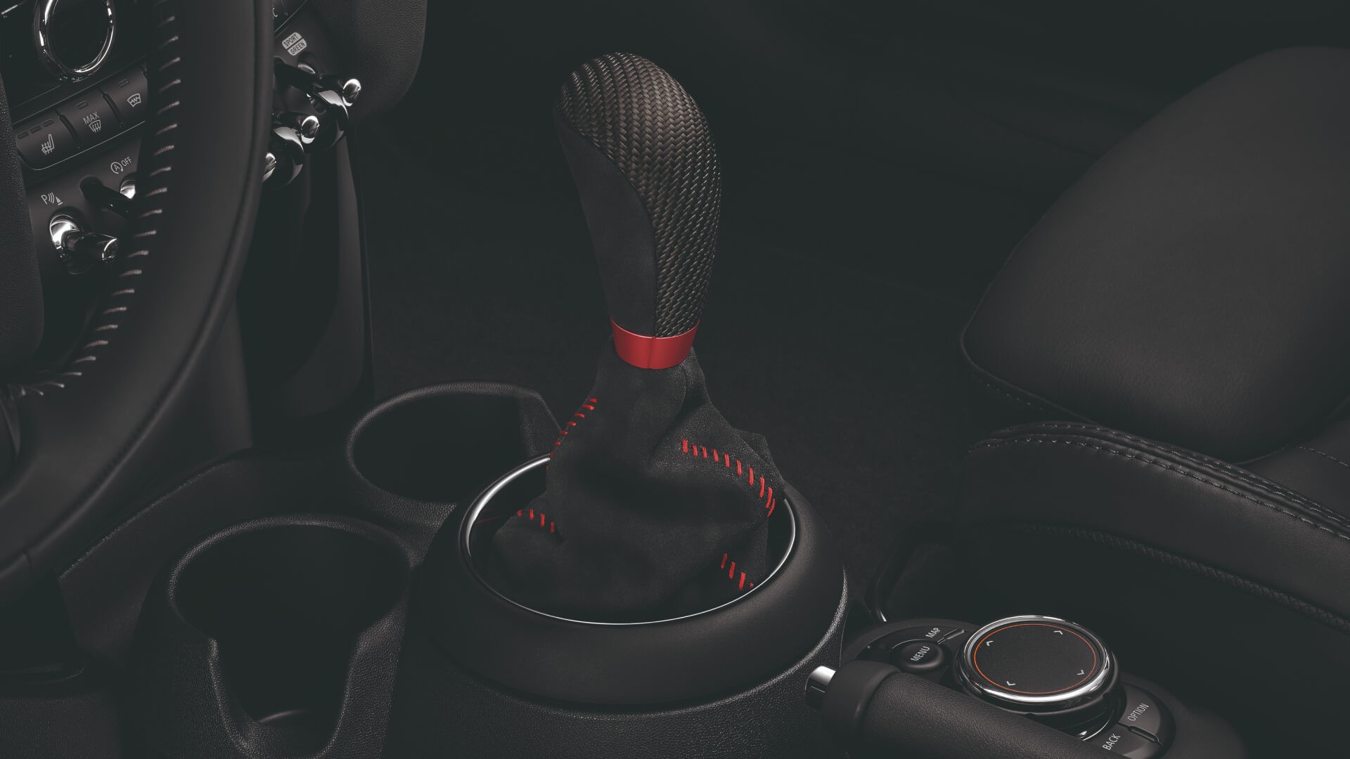 MINI John Cooper Works – gałka dźwigni biegów – karbon i Alcantara 